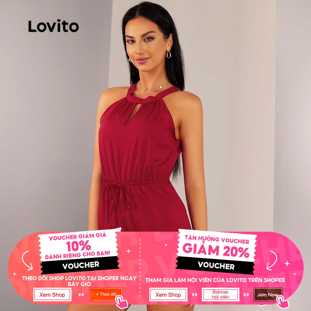 (Hàng có sẵn) Lovito Bộ Áo Liền Quần Eo Chun Buộc Dây Thanh Lịch Cho Nữ L20D1552 (Màu Đỏ )