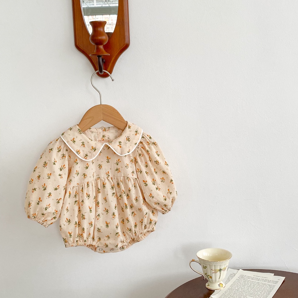 Bộ Áo Liền Quần In Hoa Màu Cam Dễ Thương Dành Cho Bé Gái 0-2 Tuổi