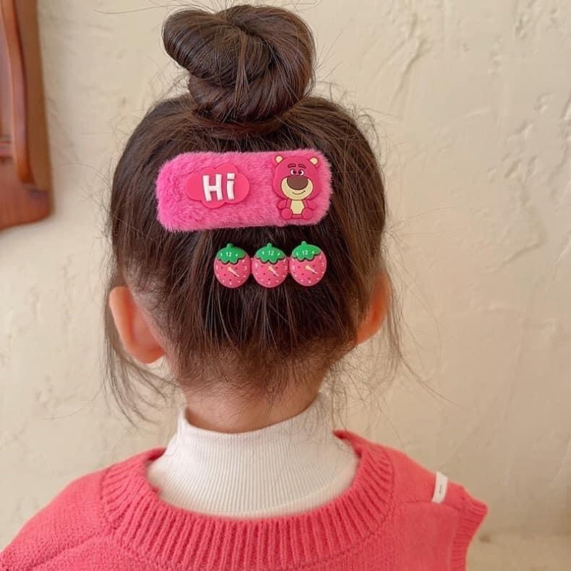 Set kẹp tóc 8 món gấu dâu hồng lotso xinh xắn dễ thương cho bé gái