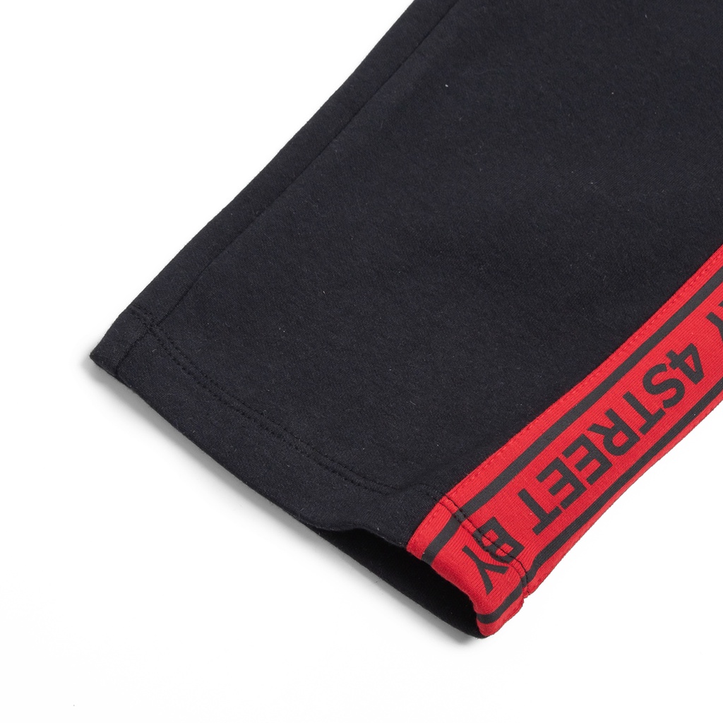 Quần ống suông nam cạp chun dây rút Umebay, vải đen phối sọc đỏ, cotton co giãn thể thao USS62Q