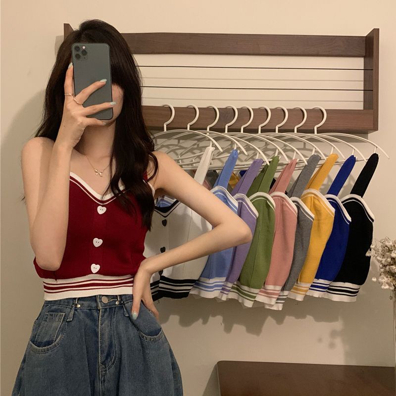 COZOK Áo Tank Top Dệt Kim Sát Nách Dáng Ôm Phối Nút Hình Trái Tim