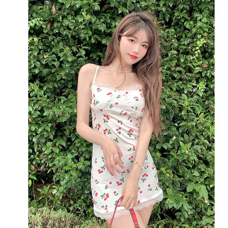 Đầm hai dây XINLANYASHE viền ren phong cách Hàn Quốc cho nữ