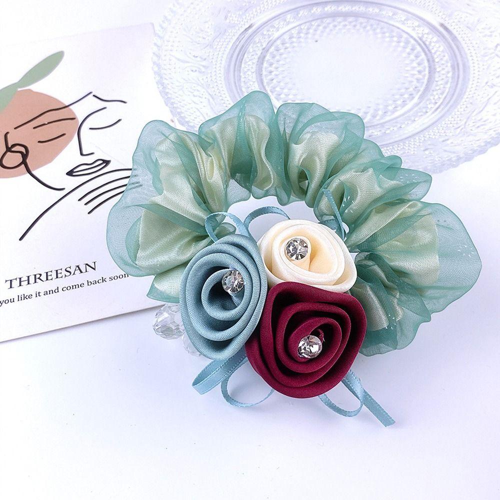 Dây Cột Tóc Cao Su Co Giãn Bọc Vải Lưới In Hoa Kiểu Vintage