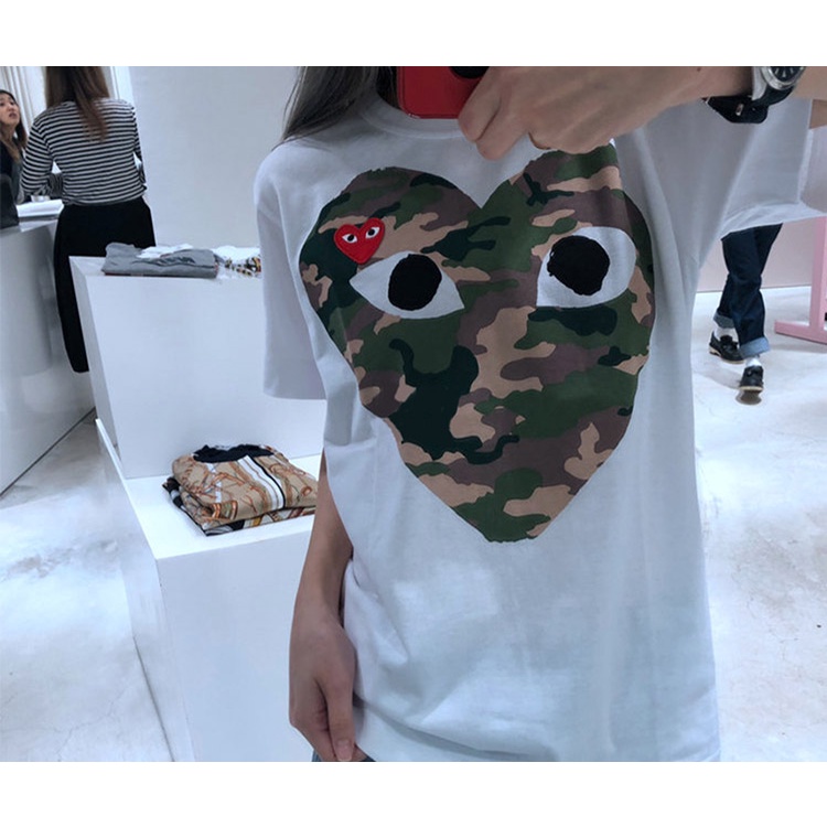 Áo Thun Tay Ngắn In Chữ CDG Rei Kawakubo Họa Tiết Chấm Bi Phối Màu Rằn Ri Thời Trang Cho Cặp Đôi