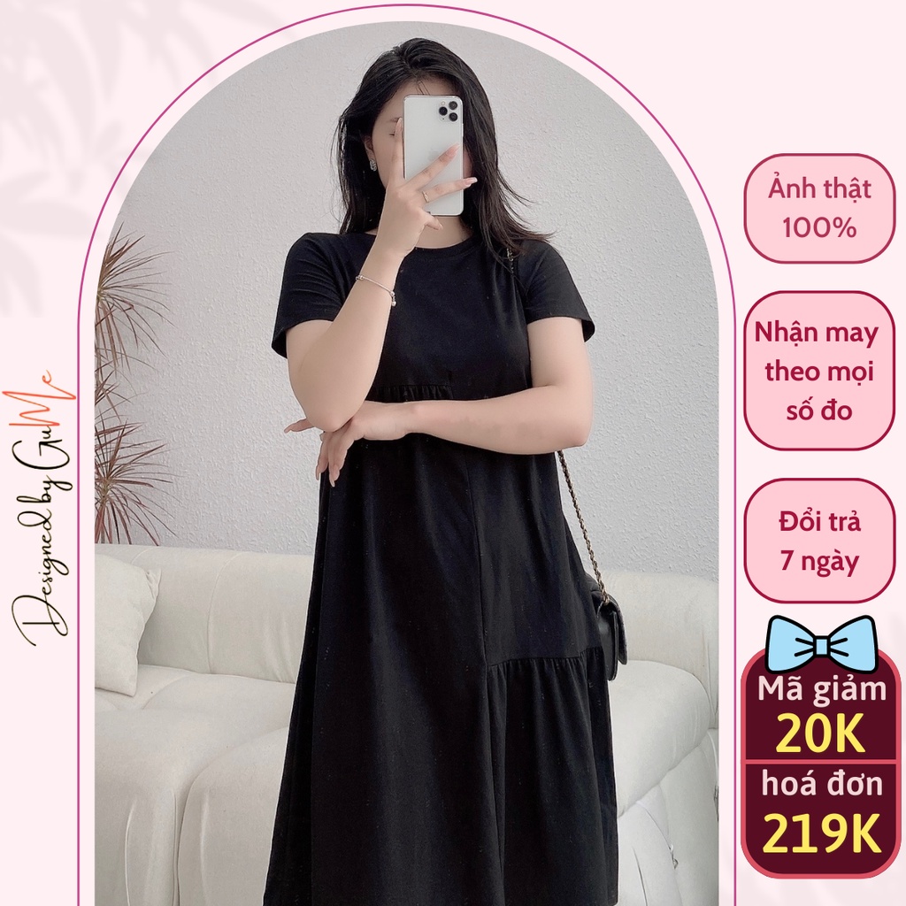 Váy bầu bigsize - Đầm bầu thiết kế GuMe VÁY COTTON VẠT LỆCH - có size 40-100Kg_GM037