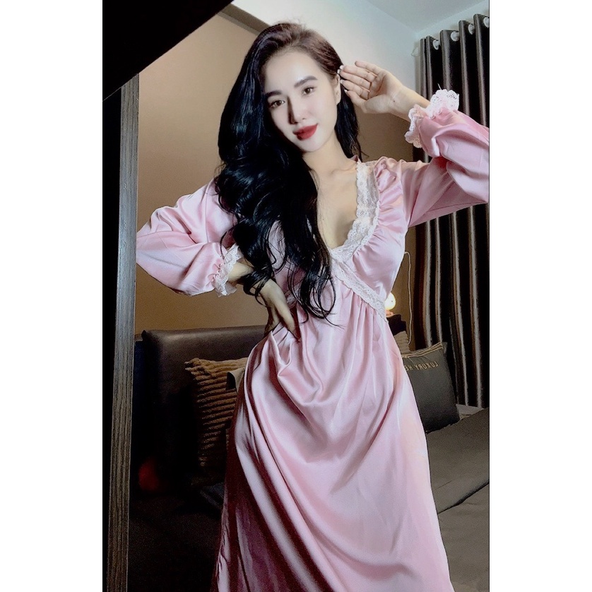 Đầm ngủ sexy tiểu thư tay dài hàng thiết kế