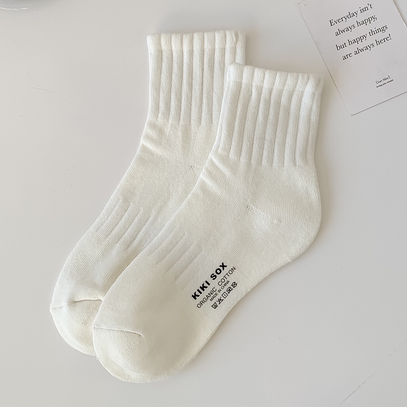 Vớ Cotton Dày Dặn Màu Trắng Đen Thời Trang Thu Đông Cho Nữ