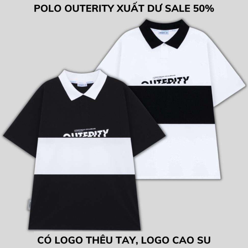Áo polo nam nữ local brand unisex Outerity Cá Sấu Cross Cut / Đen&Xám / ORT.B 704 2023 seller LocalBrand