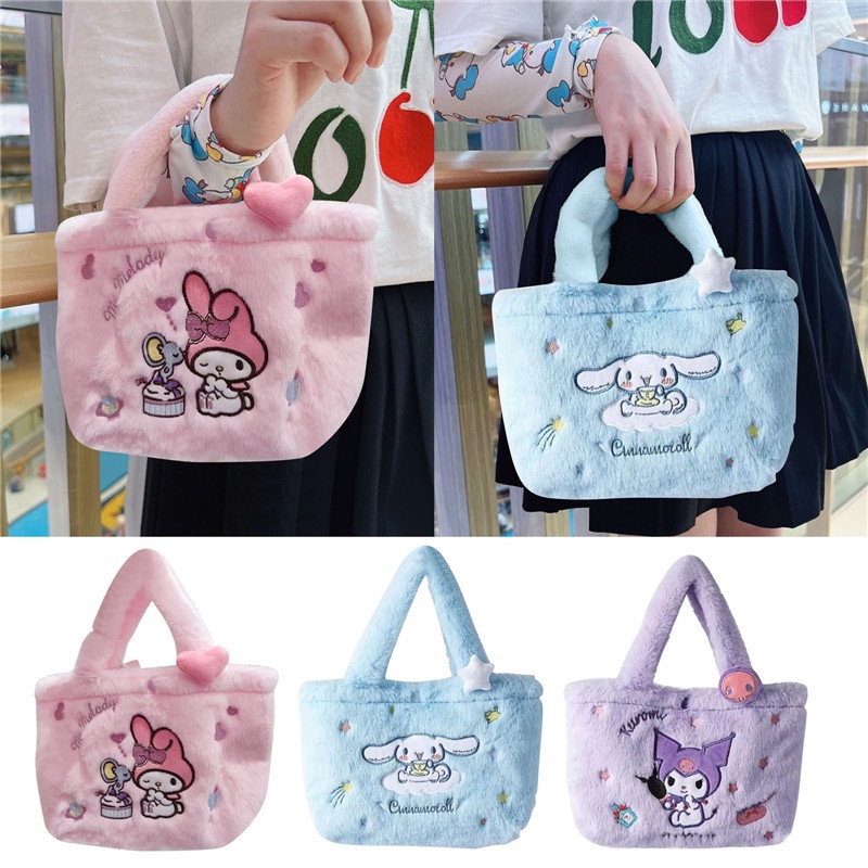 Túi Xách Lông Nhung Thêu Hoạ Tiết Hoạt Hình Xinh Xắn Dành Cho Nữ