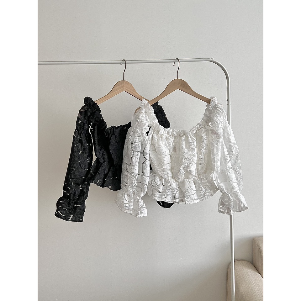Áo croptop Trễ vai chất tơ ép hàng thiết kế myra - Aocrttoeptervai086