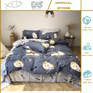 Bộ Chăn Ga Gối Cotton PL Hình Mèo Đôi, Chất Liệu Thoáng Mát Đủ Kích Thước CAS Decor