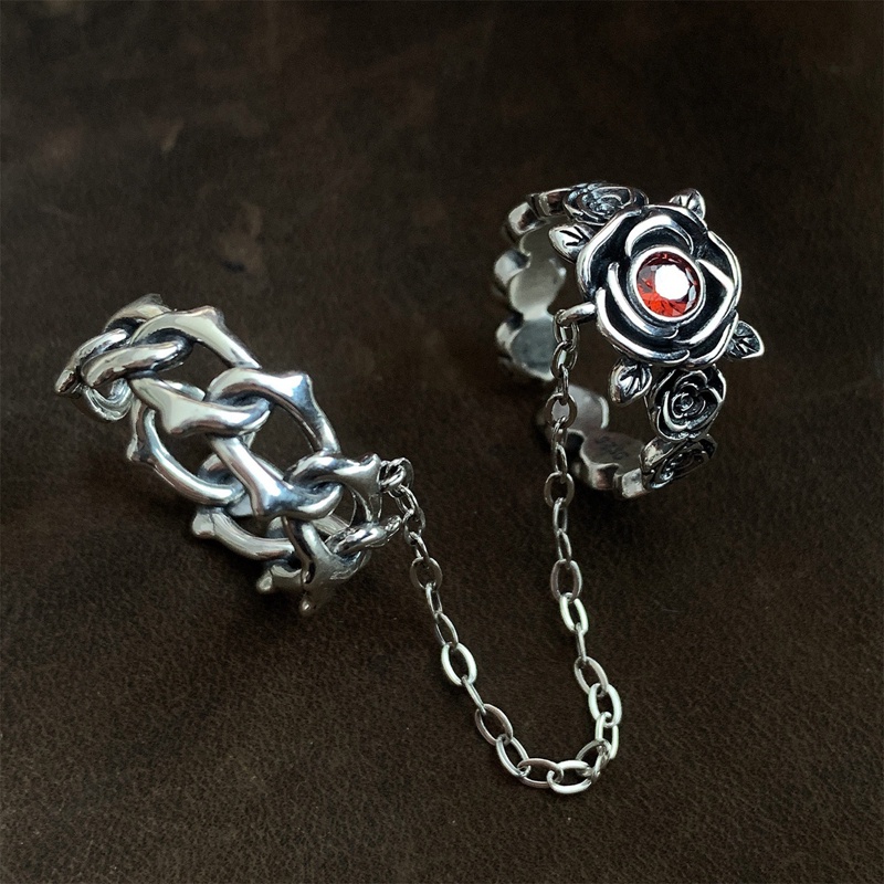 Nhẫn Đính Đá Zircon Đỏ Hình Hoa Thời Trang Cho Cặp Đôi