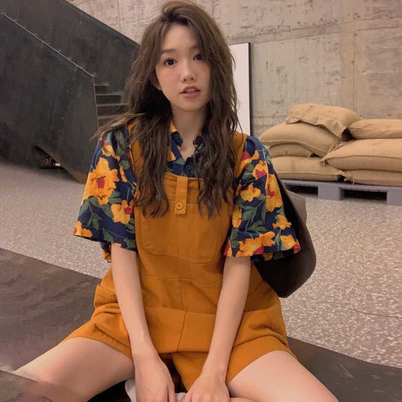 Bộ Áo Sơ Mi + Quần Yếm Ngắn Lưng Cao Dáng Rộng Thời Trang Mùa Hè Hàng Mới Dành Cho Bạn Nữ | BigBuy360 - bigbuy360.vn