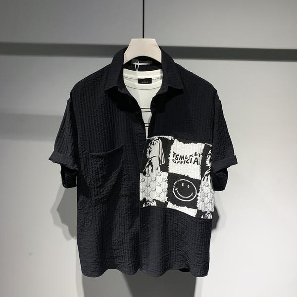 Áo Sơ Mi Tay Ngắn Dáng Rộng Có Túi Màu Sắc Tương Phản Thời Trang Mùa Hè Dễ Phối Đồ Cho Nam Size S-4Xl 2 Phong