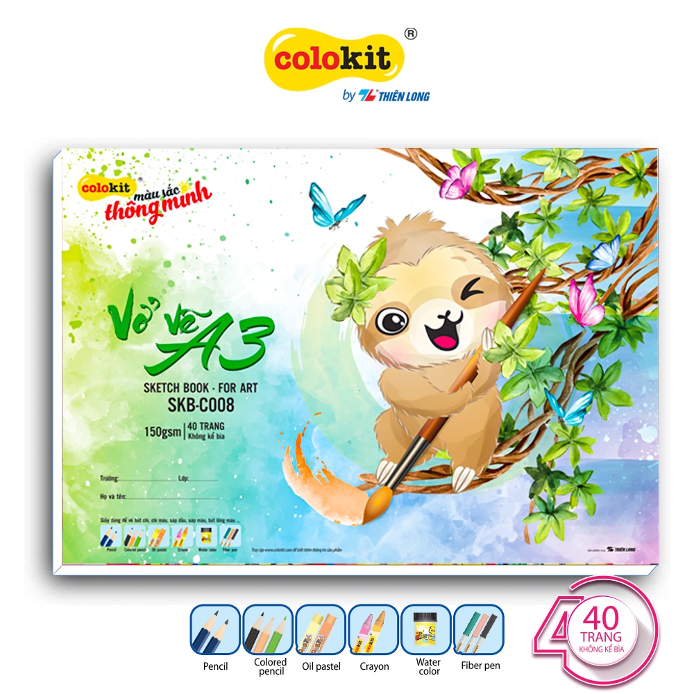 Vở vẽ Sketch Book for Art Thiên Long Colokit nhiều kích cỡ- A3/A4- ĐỊnh lượng giấy 150 gsm- Giấy dày không lem