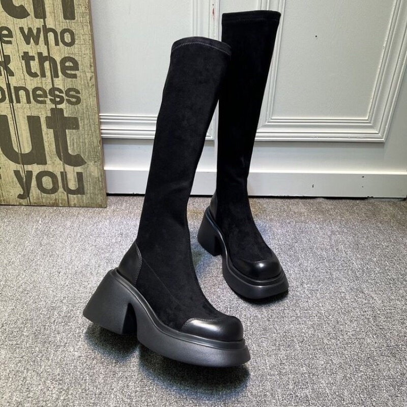 Giày combat da độn nữ