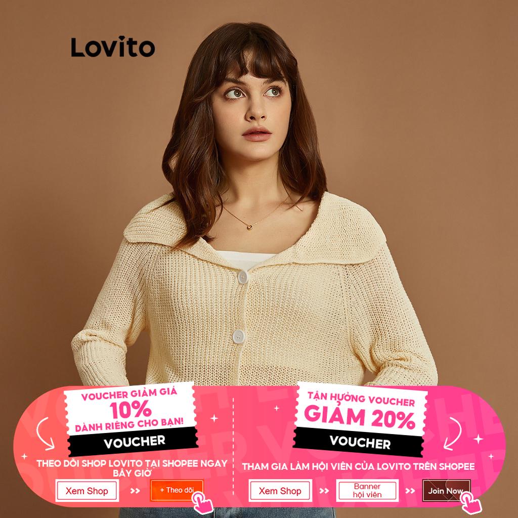 Áo len nữ Lovito Thác nước phía trước nút đồng bằng Bình thường L32UD013 (Quả mơi)