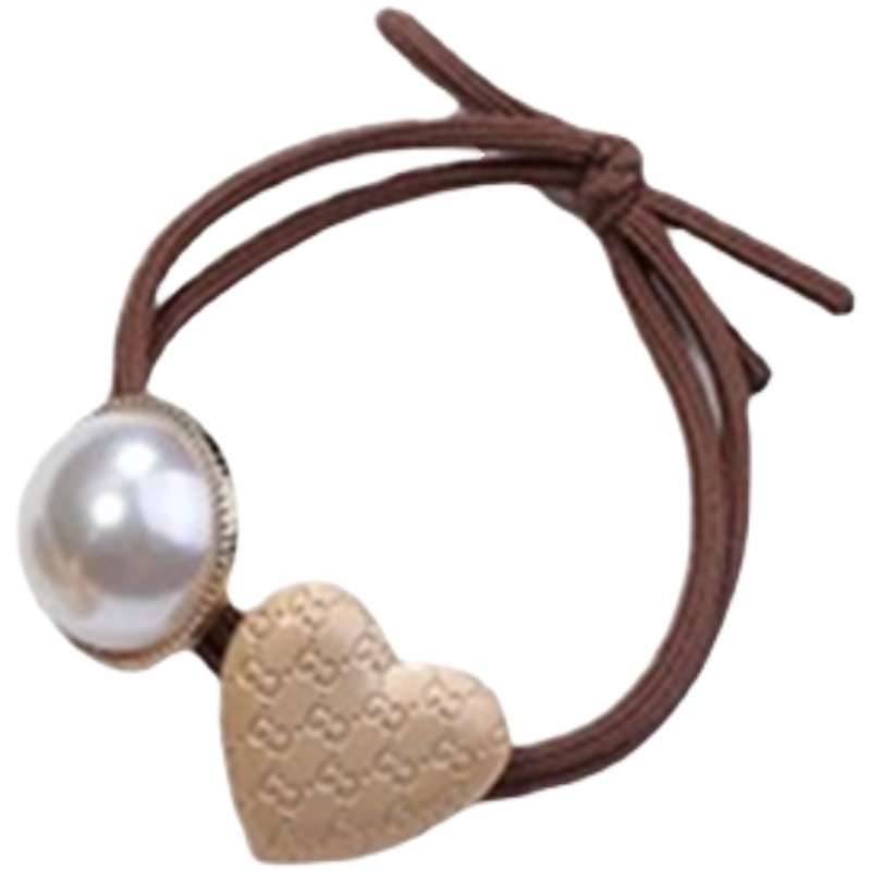 Dây Cột Tóc Co Giãn Đính Ngọc Trai Hình Trái Tim Phong Cách Retro Đơn Giản Cho Nữ
