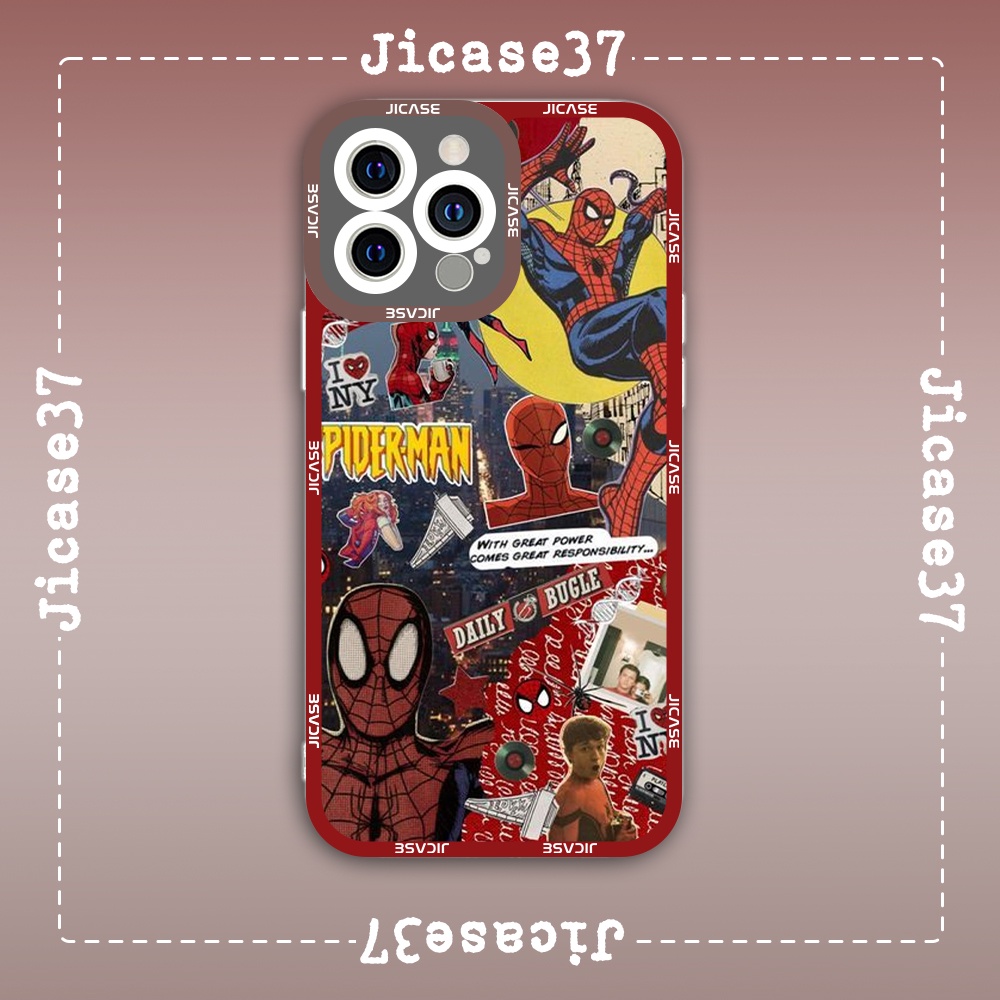 Ốp lưng iphone samsung xiaomi oppo cạnh vuông Jicase JMcase Người nhện Spiderman comics collage