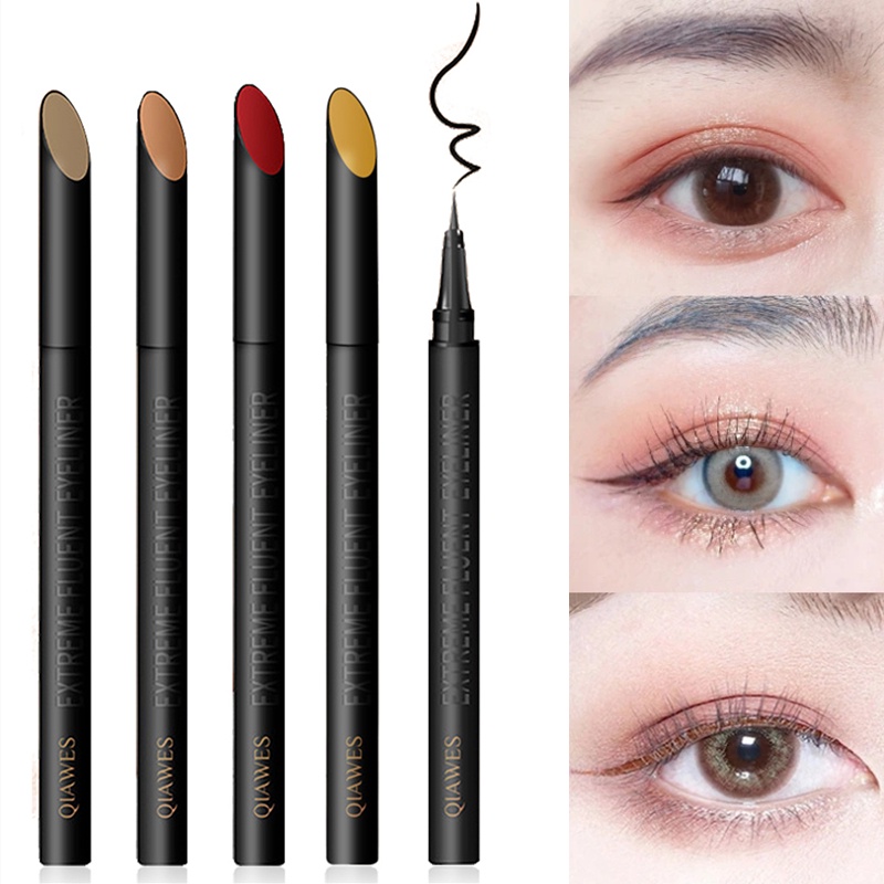 Bút Kẻ Mắt Dạng Lỏng Qiwes Màu Đen / Nâu Ngòi 0.1mm Chống Thấm Nước Lâu Trôi