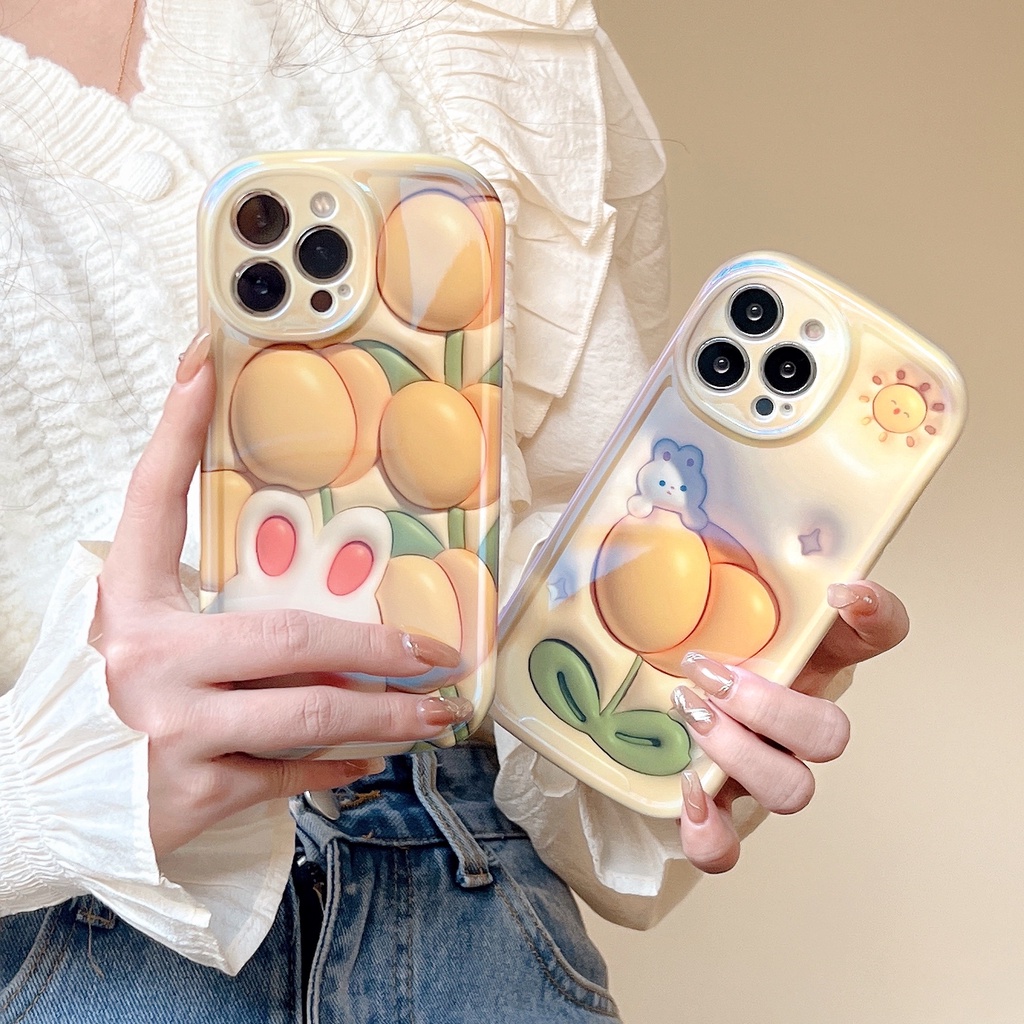 Ốp Điện Thoại Silicon Hình Hoa tulip Vàng 3D Chống Sốc Cho iPhone 14 13 12 Pro MAX 11 14promax 14pro XS MAX XR X