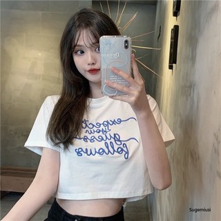 SUGEMIUSI Áo Thun In Chữ  Cá Tính Hợp Thời Trang