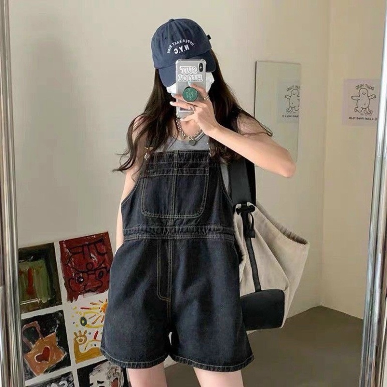 Yếm Jean Quần Ngắn Chất Liệu Jean Cao Cấp 2 Túi Dáng Ngắn 3 Màu