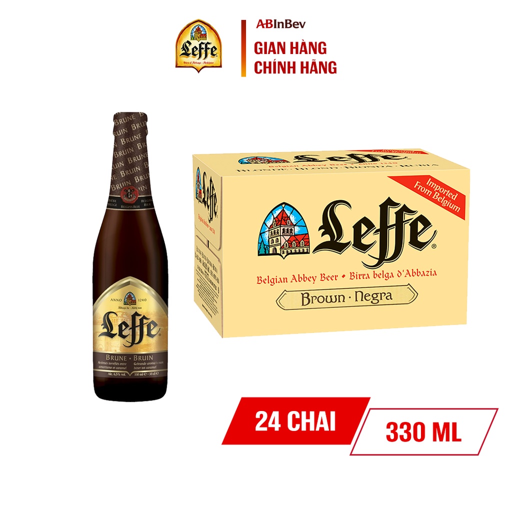 Thùng 24 Chai Leffe Brune (Leffe Nâu) - Bia Nhập Khẩu (330ml/chai)