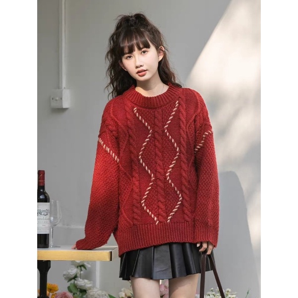 Áo len đỏ vặn thừng Noel siêu hottt