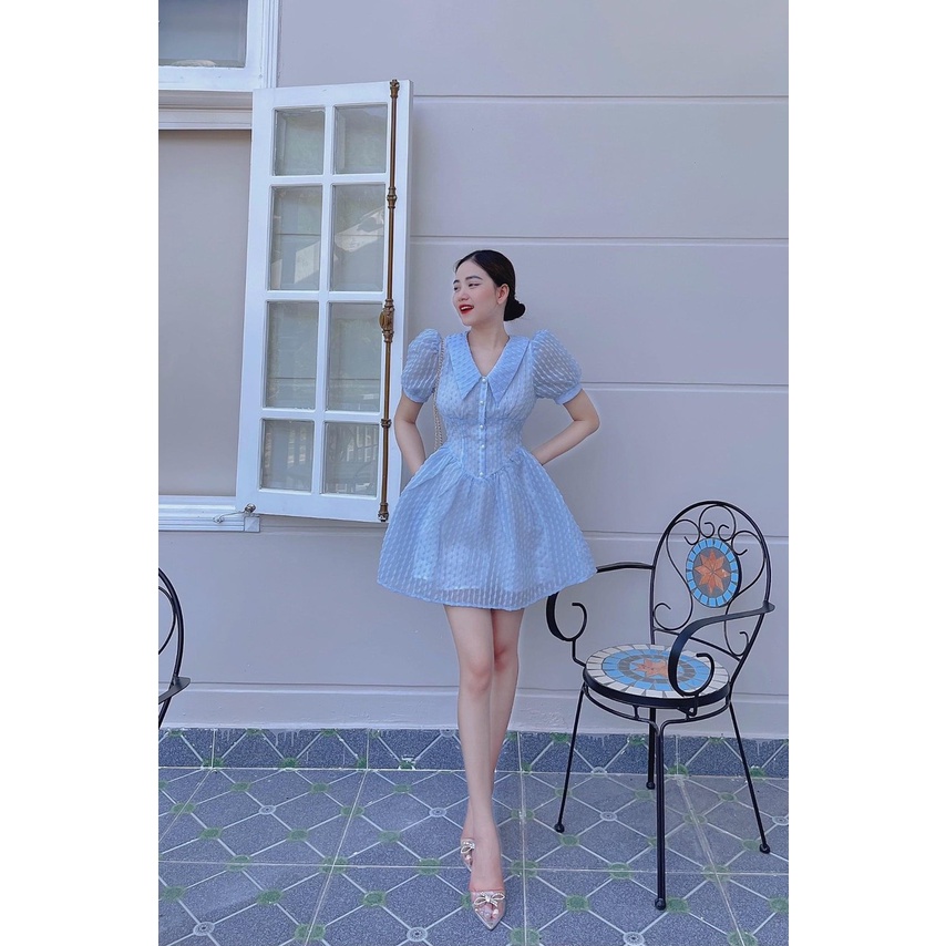 Đầm Xoè Tay Bồng - Váy Tiểu Thư Cúc Ngọc Dáng Xòe Babydoll 2 Lớp Đi Chơi, Đi Tiệc, Đám Cưới, Du Lịch