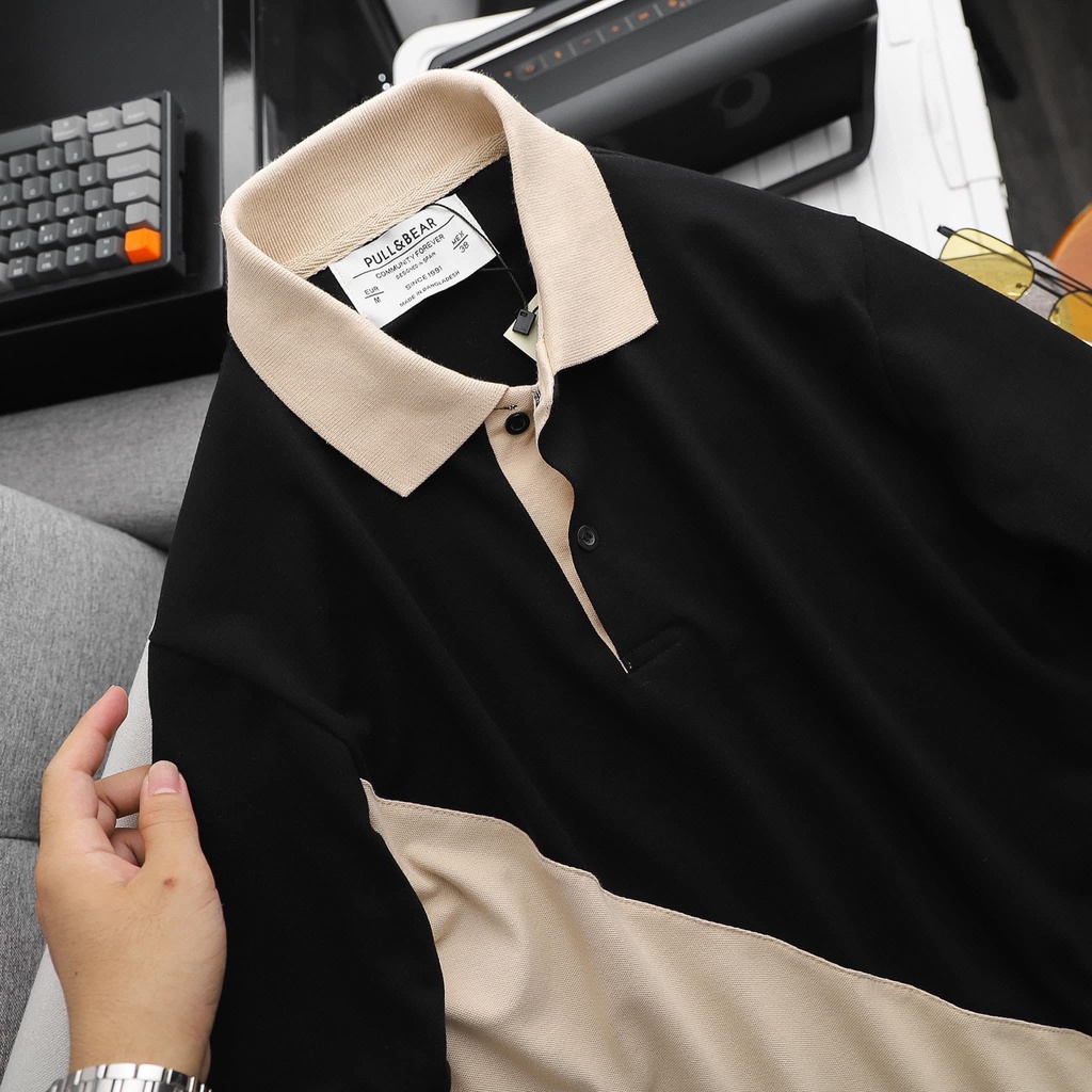 Áo Polo Cổ Bẻ In Họa Tiết Sọc 50:50 Chéo Độc Lạ Cá Tính, Cotton Cá Sầu Mềm Mịn Thoáng