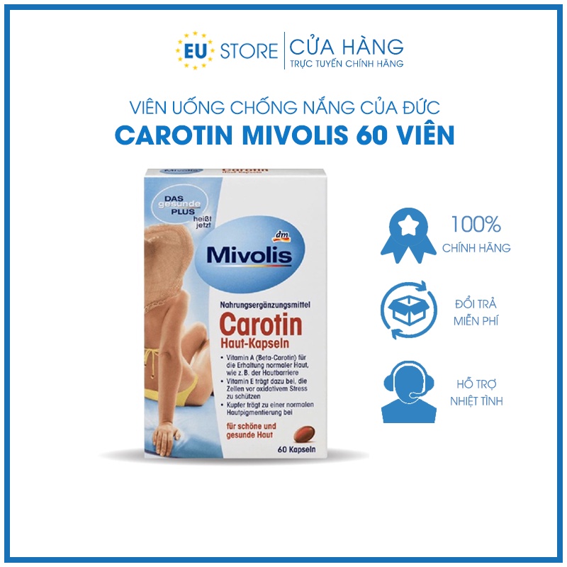 Viên uống chống nắng nội sinh Mivolis Carotin 60 viên của Đức, chống nắng toàn thân