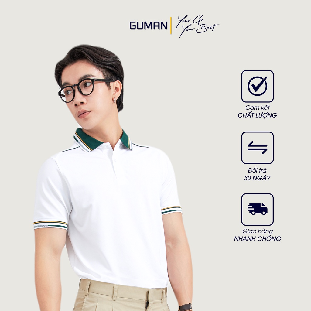 Áo Polo Alan Chất Liệu Coolmax Phom Slimfit Tôn Dáng Trắng Phối Xanh Lá GAP131 - GUMAN