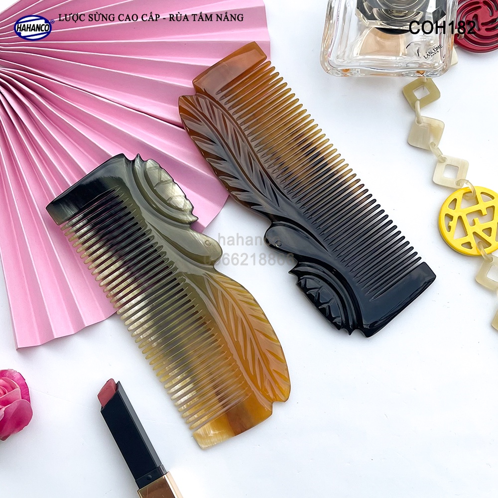 Lược Sừng Bằng Đầu Rùa Tắm Nắng HAHANCO (Size: L-15cm) Đục Khắc Tinh Xảo - COH182