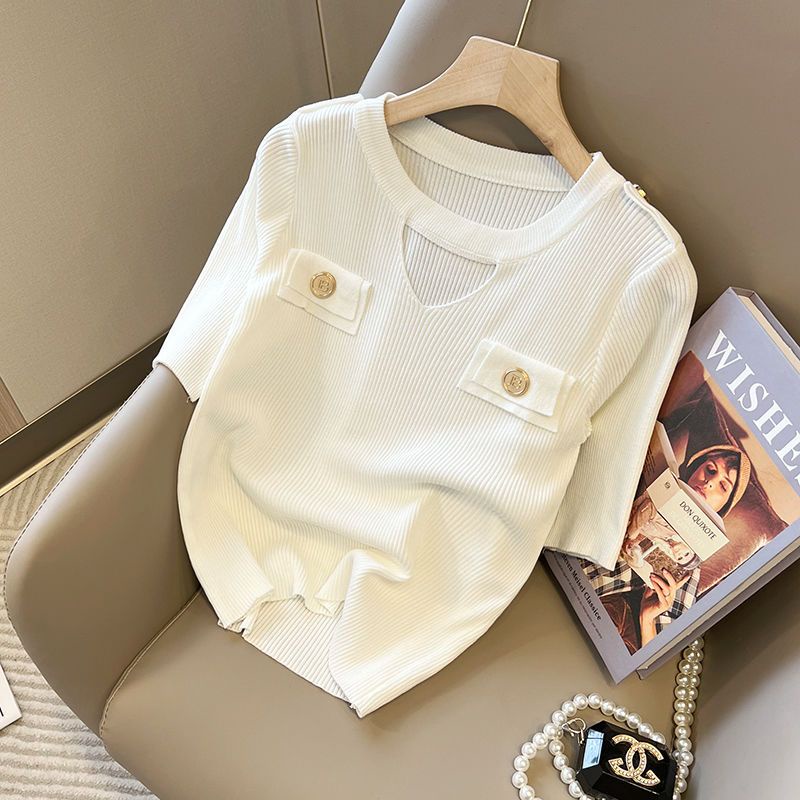 Áo Thun Tay Ngắn Dáng Ôm Bằng Lụa Lạnh Thời Trang Mùa Hè Hàng Mới Dành Cho Bạn Nữ