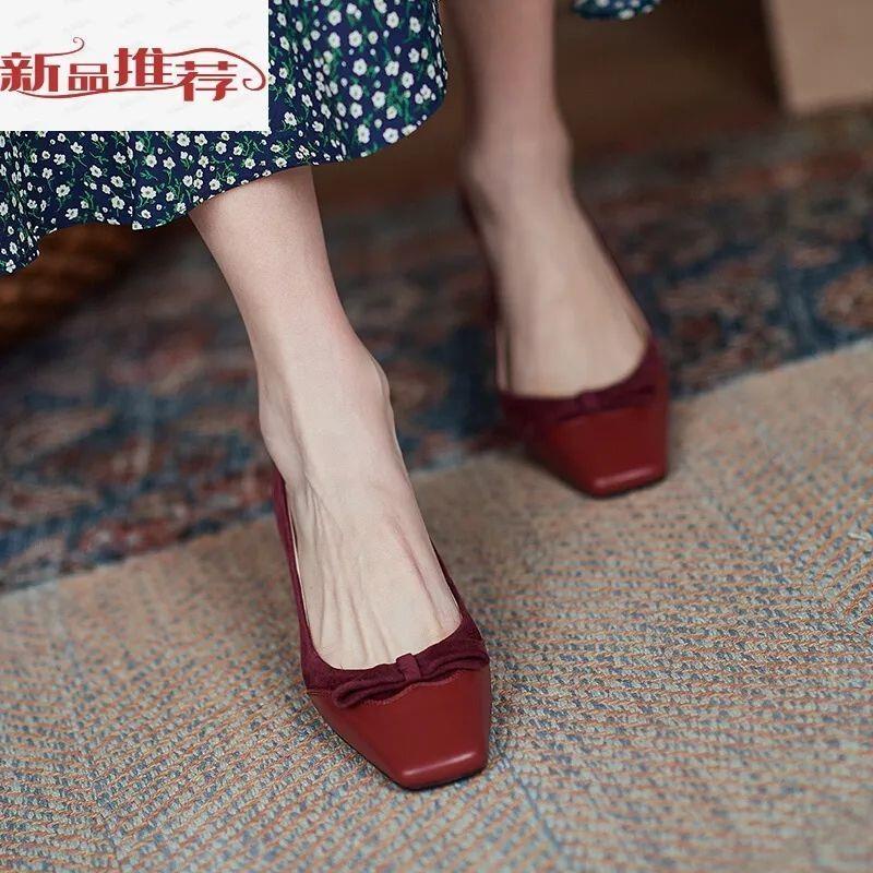 Giày Cao Gót Mũi Vuông Phong Cách Retro Pháp Thời Trang Mùa Xuân Mới Cho Nữ
