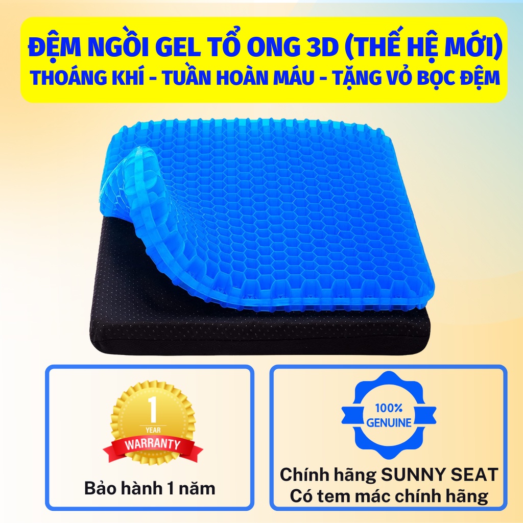 Đệm lót ghế 3D Gel Silicone thoáng khí cao cấp chống đau mỏi - Tặng bọc vải đệm, nẹm lót ghế