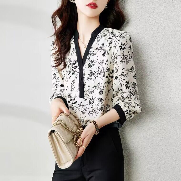 Áo Sơ Mi Chiffon Cao Cấp In Họa Tiết Hoa Phong Cách Pháp Thời Trang Mùa Xuân 2023 Cho Nữ