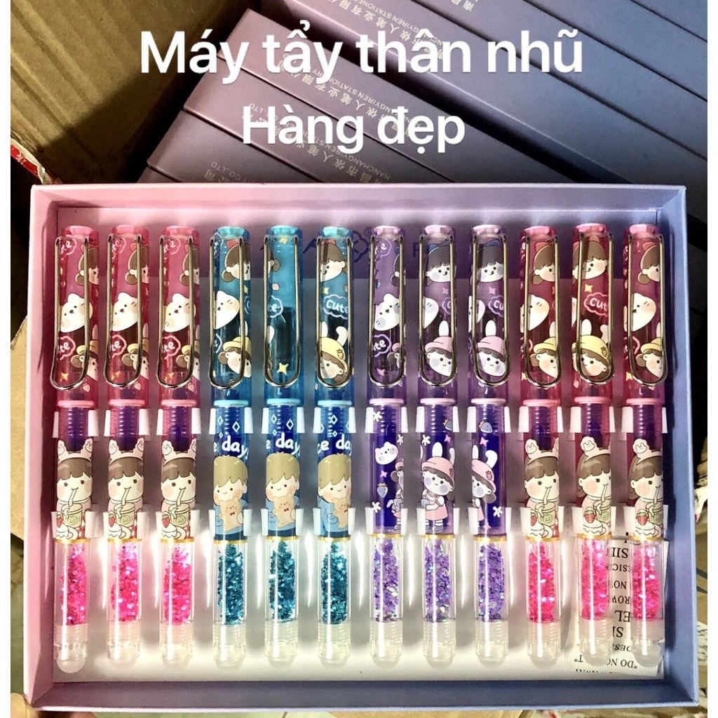 Bút máy tẩy/xóa được mẫu kim tuyến cute, ngòi kim tinh mài - bút có sẵn ống mực.Linzstore89