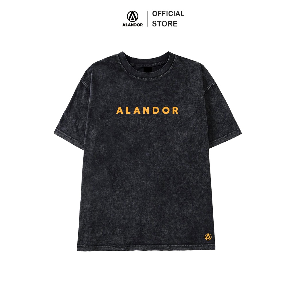 Áo wash xám Alandor form rộng Cotton Premium In nổi Logo