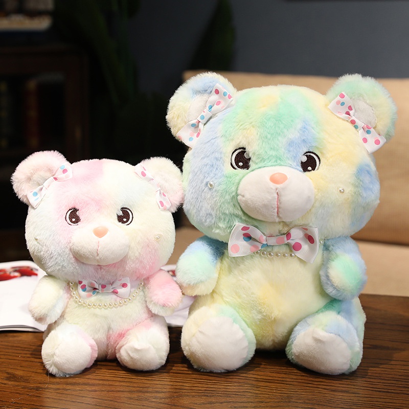 Thú Nhồi Bông Hình Gấu Thắt Nơ Màu Nhuộm Ngọc Trai Cho Bé