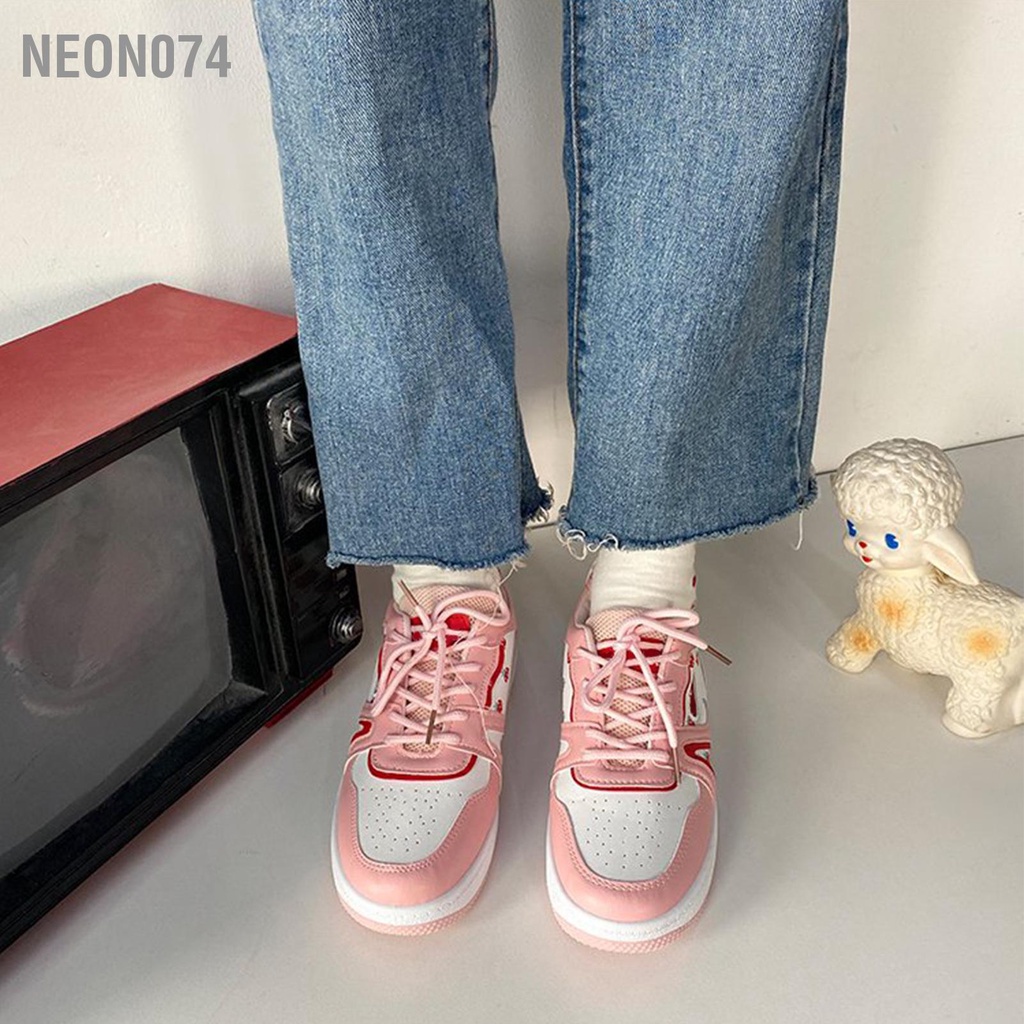 Giày nữ ulzzang đế độn Họa tiết dâu tây đế mềm màu mới Hot Trend 2023 - Giày thể thao nữ Da PU cao cấp - Neon074
