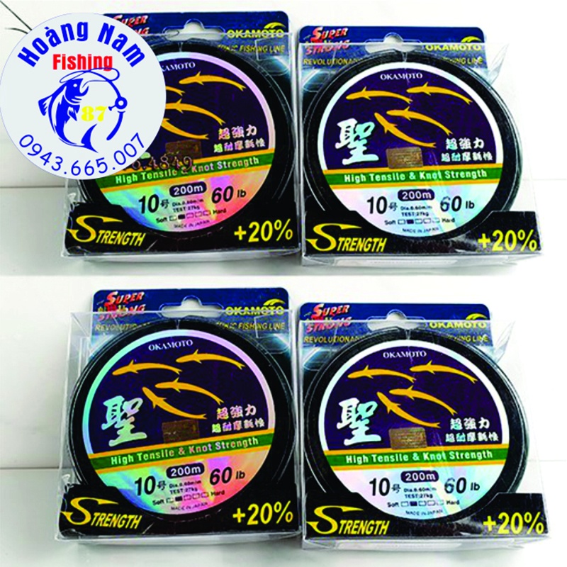 Cước câu cá Okamoto  made in Japan. Cước 4 con cá. Cước câu cá siêu bền, cước câu giá rẻ. Hoàng Nam Fishing