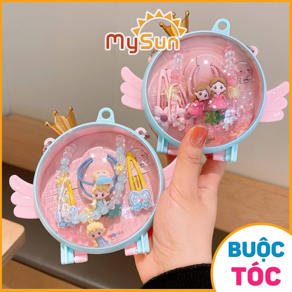 Hộp phụ kiện dây chun buộc, nơ vải dài kẹp tóc cho bé gái MySun.