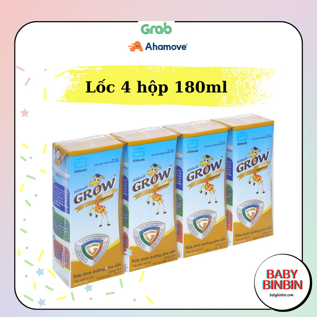 Lốc 4 hộp sữa nước Abbott Grow Gold vani hộp 180ml