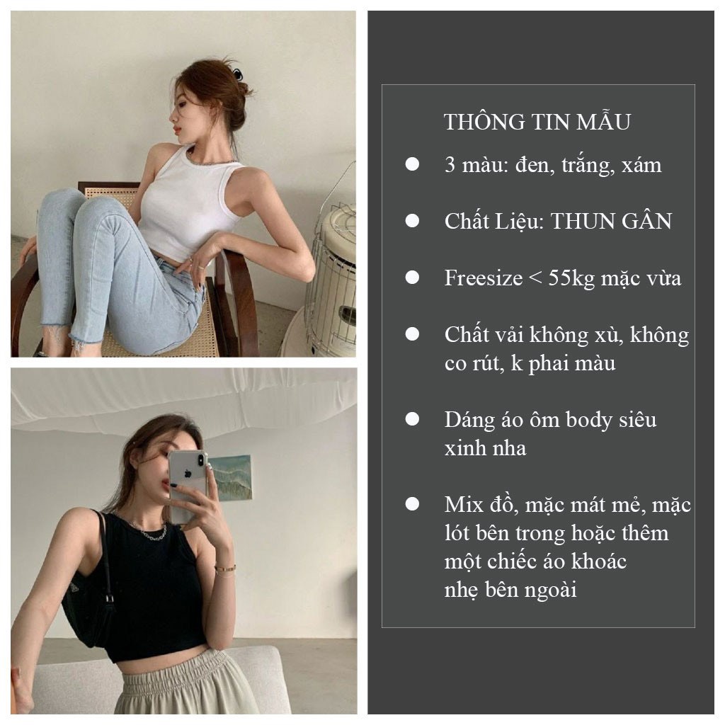 Combo 3 Áo ba lỗ nữ, áo croptop sát nách nữ kiểu ôm body tank top vải cotton co giãn tốt, mặc đi chơi, đi biển Dưới 65kg