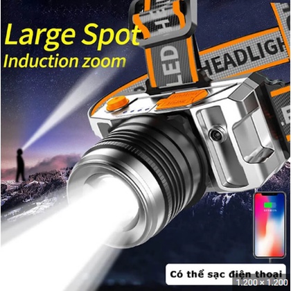 Đèn pin đội đầu 1 bóng siêu sáng chiếu xa 200m, chống thấm nước, 3 chế độ sáng có Zoom xa gần, đèn pin đeo trán