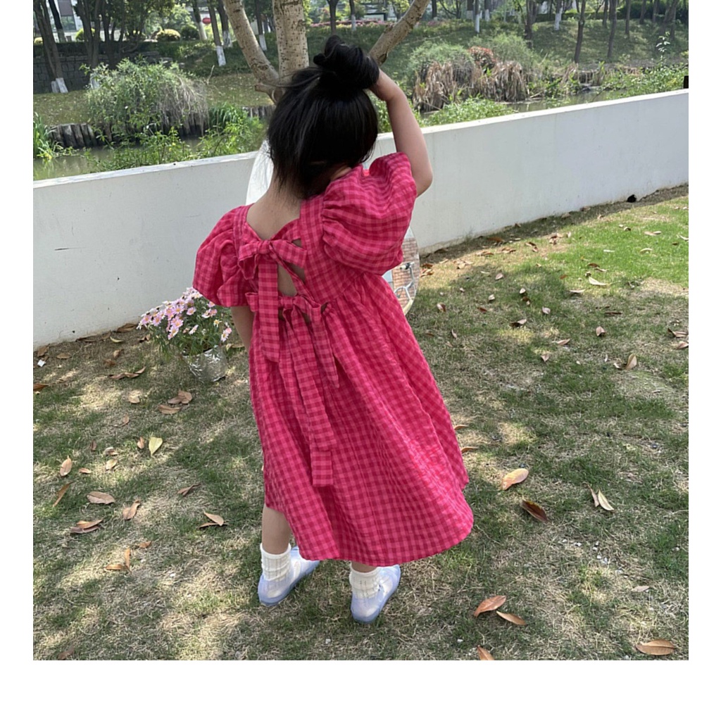 Váy Đầm bé gái tay bồng thắt nơ siêu mát SMUM 2023