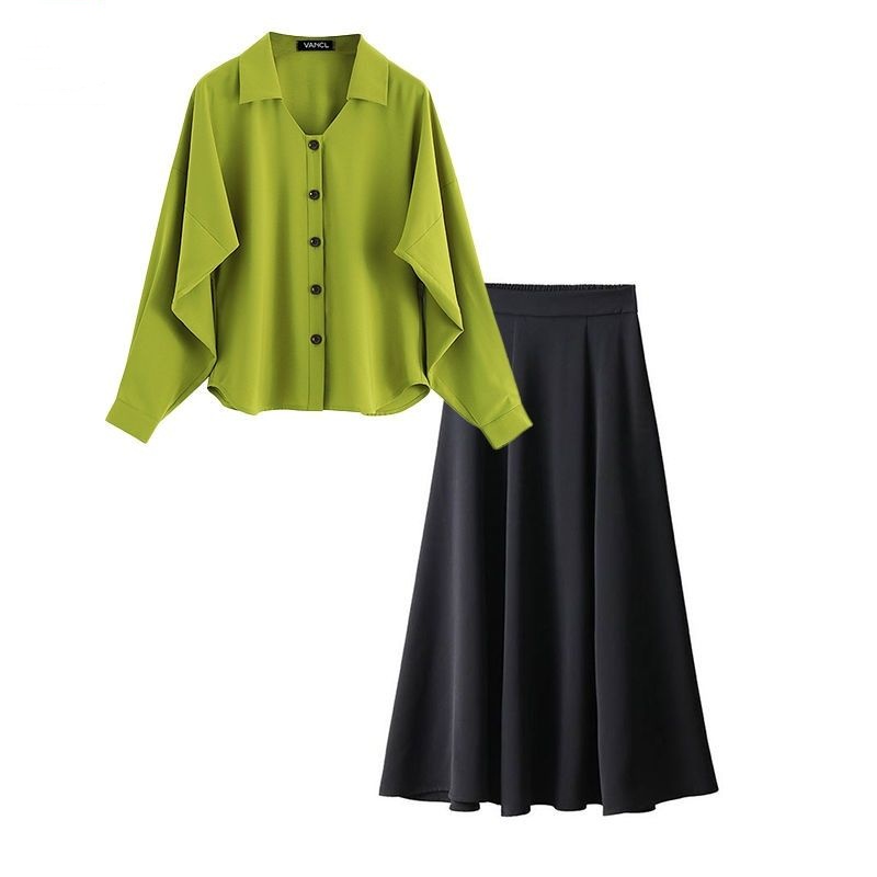Chân váy nữ Set Áo Sơ Mi Dài Tay Kèm Chân Váy Lưng Cao Phong Cách Pháp Thời Trang Mùa Thu Mới Cho Nữ