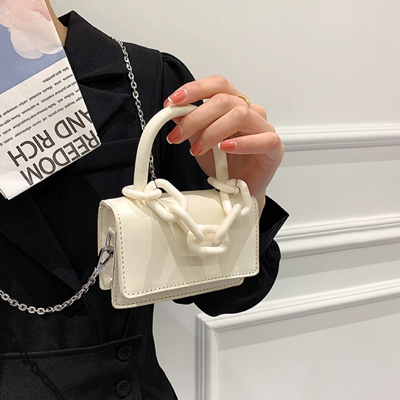 Túi Đeo Vai Dây Xích Màu Trơn Nhỏ Gọn Thời Trang Cho Nữ